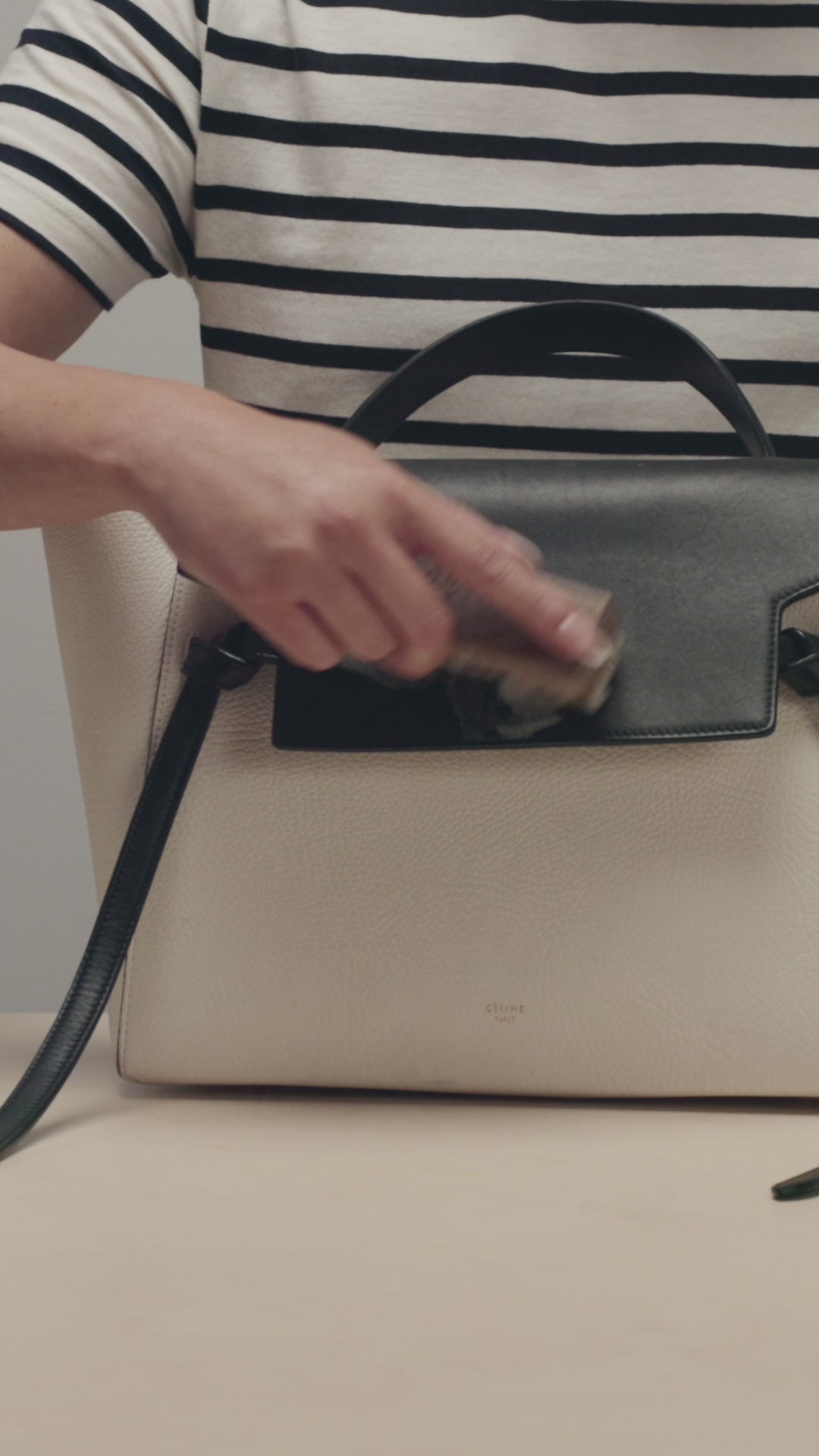 SCRUB CELINE HANDBAG WITH THE FOAM CLEANER AND DELICATES BRUSH